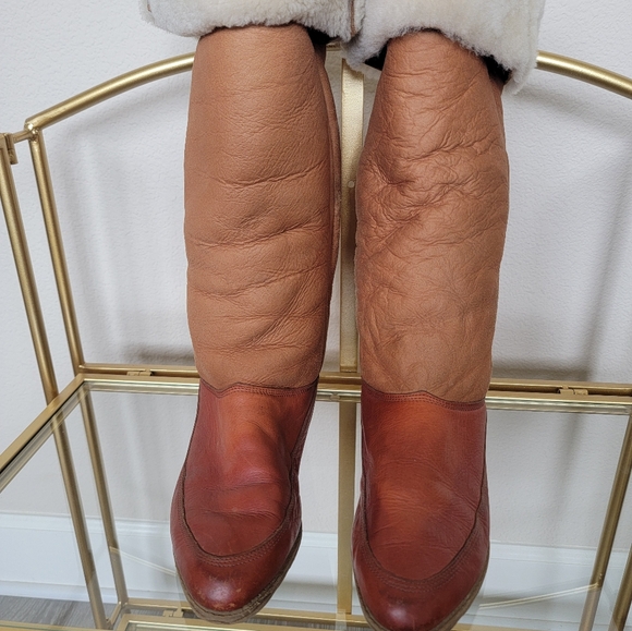 Vintage La Canadienne Shearling Lined Foldover Boots Women's Sz 7.5 Sheepskin - Picture 2 of 12